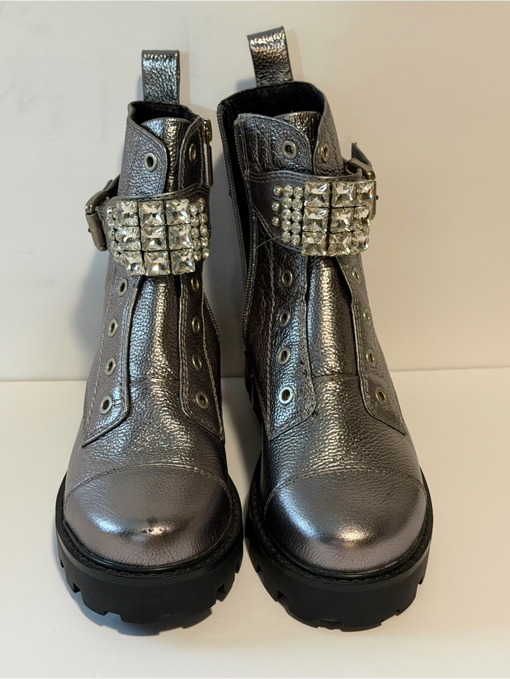 Karl Lagerfeld Maeva Embellished Buckled Zip Booties NWT Size 6 Rhinestone